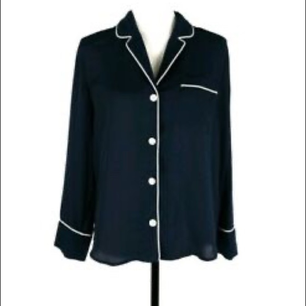 J Crew‎ long sleeve navy white trim sleep shirt